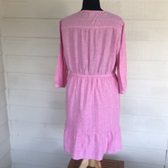 OLD NAVY Soft Pink Linen Chambray Cotton Blend Preppy Stripe Shirt Dress XXL NEW - Picture 2 of 12